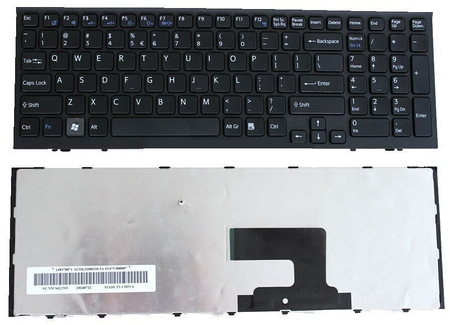 Bàn phím laptop Sony Vaio VPCEH, VPCEH1M1E, VPCEH2S1E, VPCEH3P1E, VPCEH11FX (EH – ĐEN, CÓ KHUNG, 1 LỖ ỐC)