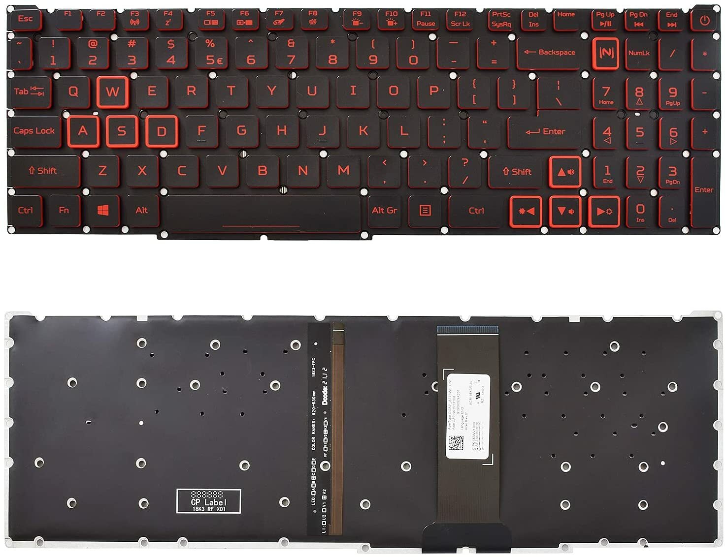 Bàn phím laptop Acer Nitro 5 AN515-43, AN515-51, AN515-52, AN515-53, AN515-54 (LED ĐỎ, CÁP NHỎ 4 CHÂN, BH 6TH)