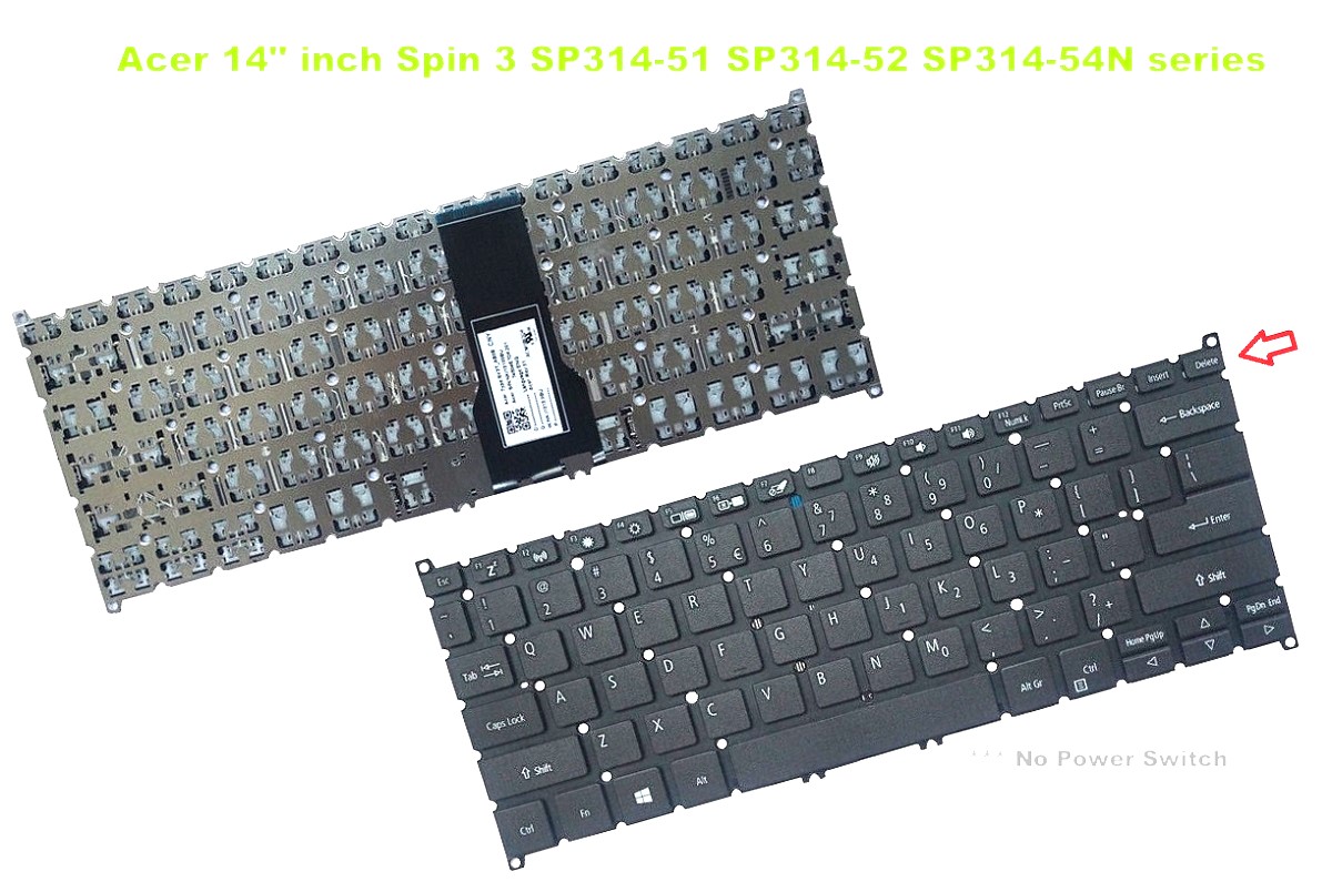 Bàn phím laptop Acer Spin 3 SP314-51, SP314-52, SP314-53, Spin 5 SP513-51, SP513-52, SP513-53 (KHÔNG NÚT NGUỒN, CÁP THẲNG)