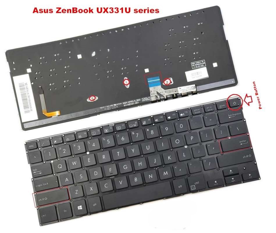 Bàn phím laptop Asus Zenbook 13 UX331, UX331U, UX331UA, UX331UN, UX331F, UX331FA (LED, BH 6TH)