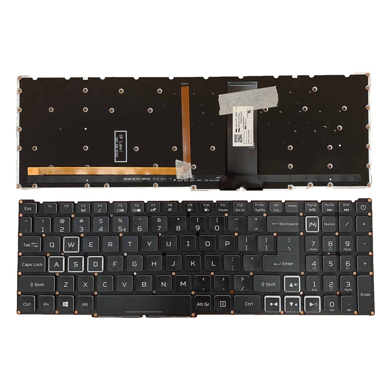 Bàn phím laptop Acer Aspire Nitro 5 AN517-51, AN517-52, Nitro 7 AN715-51, AN715-54, AN715-74 (LED Trắng, BH 6TH) *CÁP LED TO 14 CHÂN*